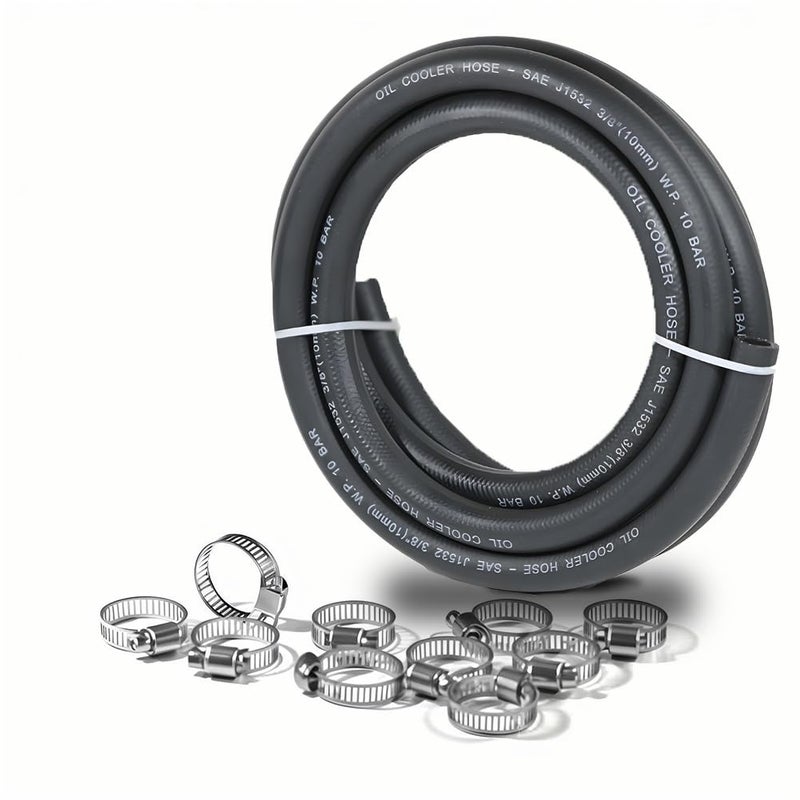 Byredio 3/8 Transmission Oil Cooler Hose 10FT - SAE J1532 Certified, 300PSI High Pressure, Includes 10 Clamps for Leak-Free Fit (-40F to 302F) - Perfect for Power Steering & Hydraulic Systems - Image 1